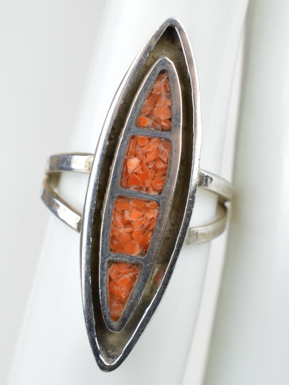 Navajo Sterling Silver Red Coral Inlay Ring Size 5 Vintage